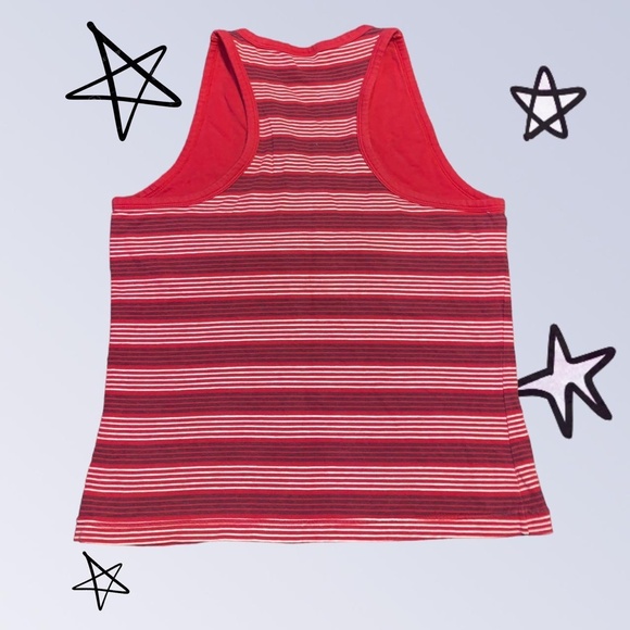 Y2K Red and white striped v neck athletic tank top. Built in sports bra - Picture 2 of 3